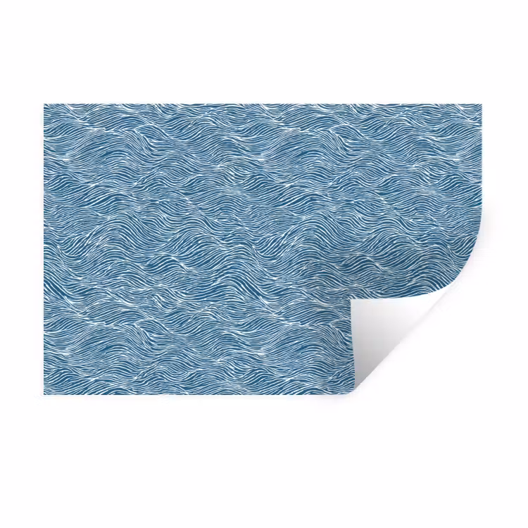 Blauw - Wit - Golven - Getekend - Textuur Muursticker klein 286 -3d