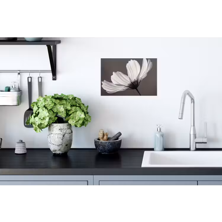 Bloem - Minimalistisch - Zwart - Wit Muursticker klein -keuken