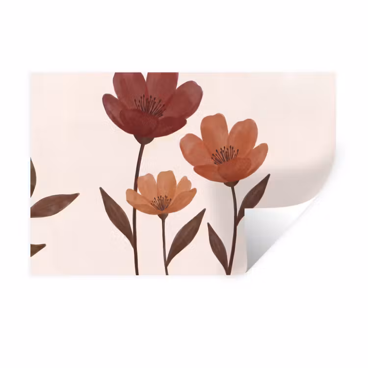 Bloemen - Abstract - Modern - Bruin - Decoratief Muursticker klein -3d