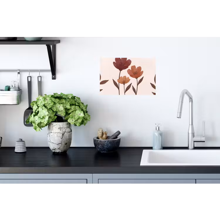 Bloemen - Abstract - Modern - Bruin - Decoratief Muursticker klein -keuken