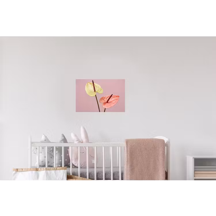 Bloemen - Anthuriums - Geel - Roze Muursticker klein -kinderkamer