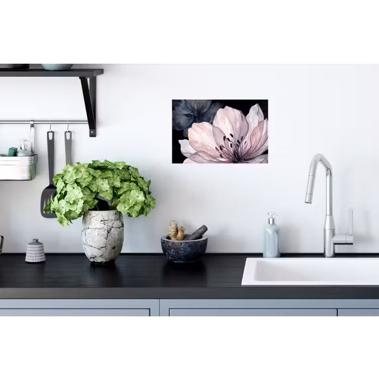 Bloemen - Aquarel - Modern - Roze - Donker Muursticker klein -keuken