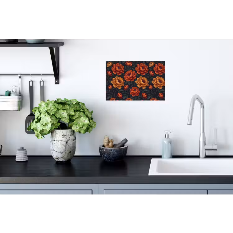 Bloemen - Bladeren - Natuur - Modern - Oranje Muursticker klein -keuken