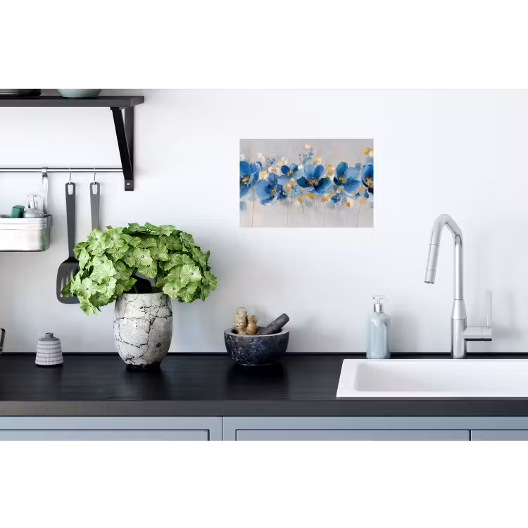 Bloemen - Blauw - Abstract Muursticker klein -keuken