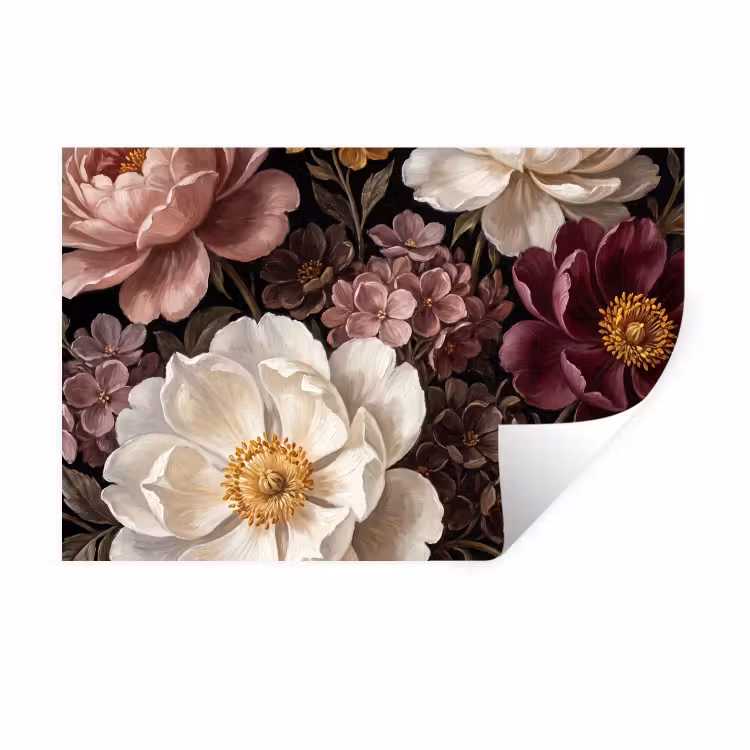 Bloemen - Boeket - Klassiek - Donker - Rood Muursticker klein -3d
