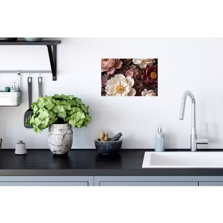 Bloemen - Boeket - Klassiek - Donker - Rood Muursticker klein -keuken