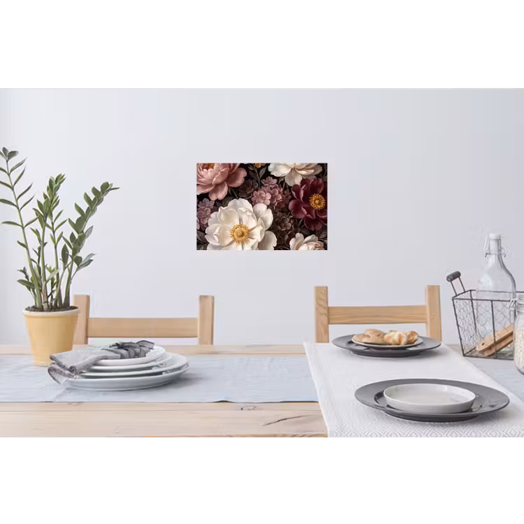 Bloemen - Boeket - Klassiek - Donker - Rood Muursticker klein -eettafel