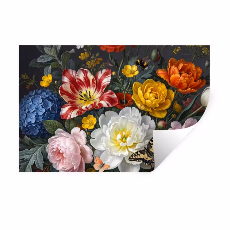 Bloemen - Boeket - Klassiek - Kleurrijk - Natuur Muursticker klein -3d
