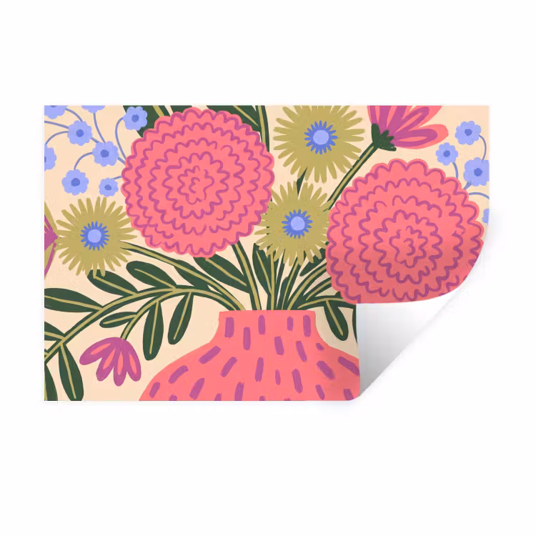 Bloemen - Boeket - Natuur - Abstract - Roze Muursticker klein -3d