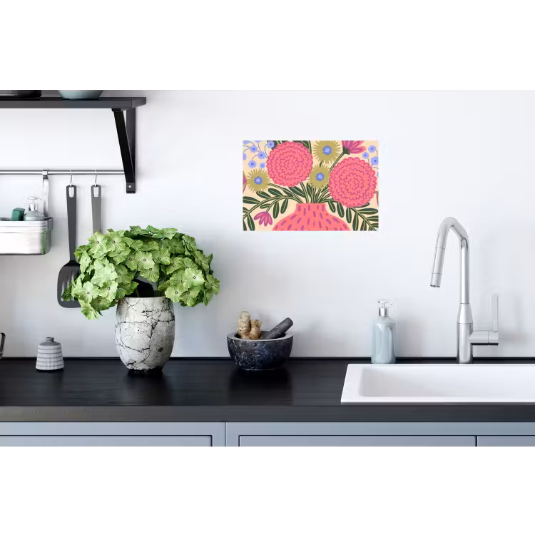 Bloemen - Boeket - Natuur - Abstract - Roze Muursticker klein -keuken