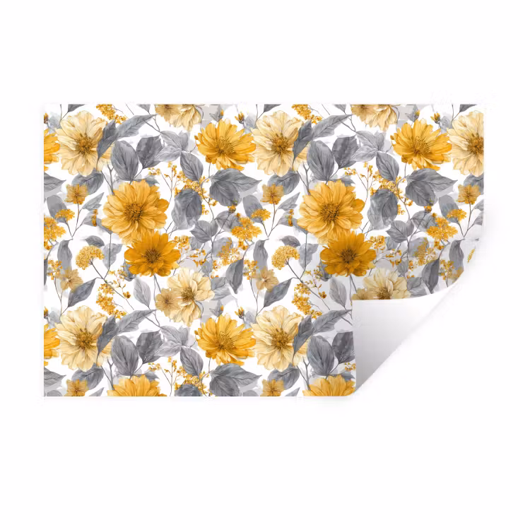 Bloemen - Botanisch - Elegant - Okergeel - Grijs Muursticker klein 286 -3d