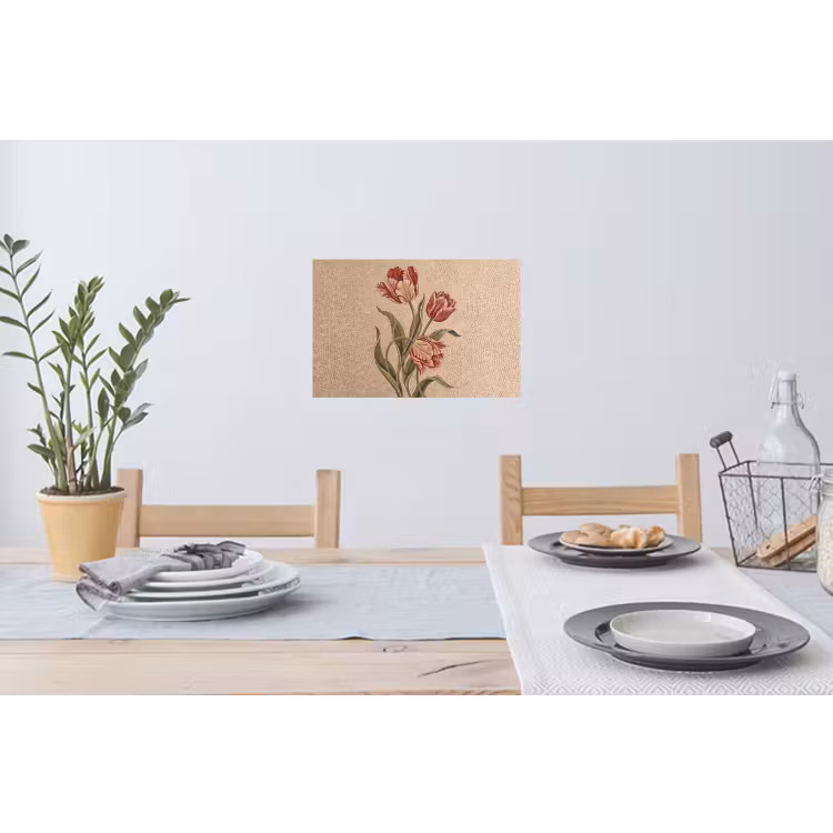 Bloemen - Mozaïek - Rood - Groen - Kunst Muursticker klein -eettafel
