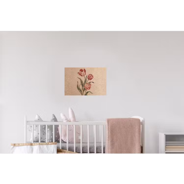 Bloemen - Mozaïek - Rood - Groen - Kunst Muursticker klein -kinderkamer