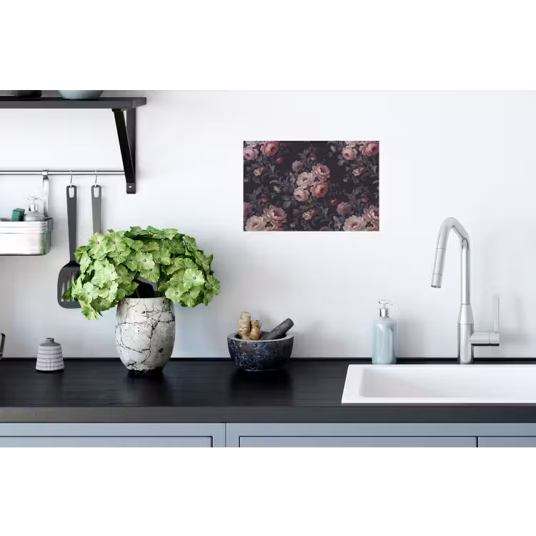 Bloemen - Patroon - Sierlijk - Roze - Donker Muursticker klein -keuken
