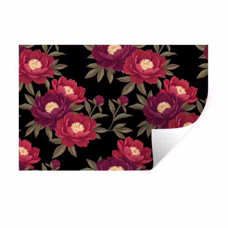 Bloemen - Patroon - Botanisch - Rood - Zwart Muursticker klein -3d