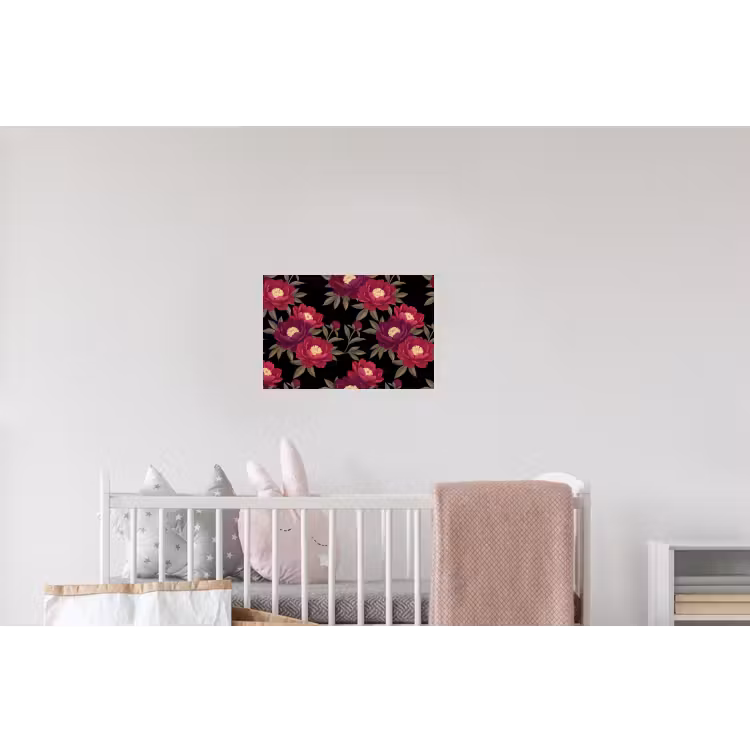 Bloemen - Patroon - Botanisch - Rood - Zwart Muursticker klein -kinderkamer