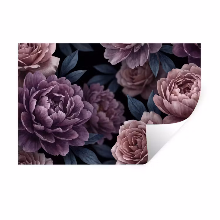Bloemen - Patroon - Donker - Botanisch - Paars Muursticker klein -3d