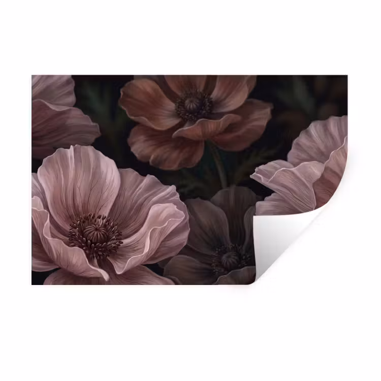 Bloemen - Natuur - Roze - Donker - Modern Muursticker klein -3d
