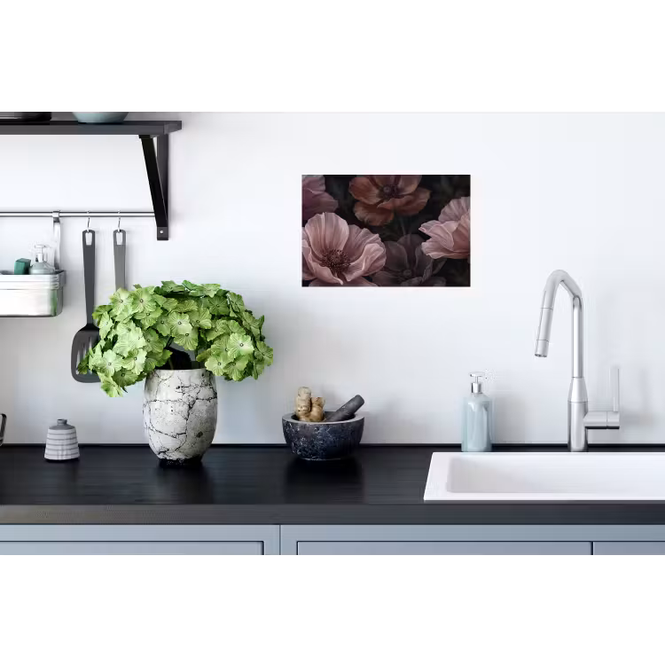 Bloemen - Natuur - Roze - Donker - Modern Muursticker klein -keuken