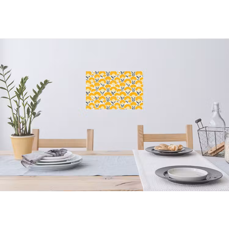 Bloemen - Retro - Botanisch - Okergeel - Grijs Muursticker klein 286 -eettafel