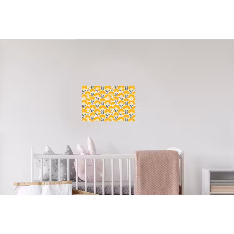 Bloemen - Retro - Botanisch - Okergeel - Grijs Muursticker klein 286 -kinderkamer