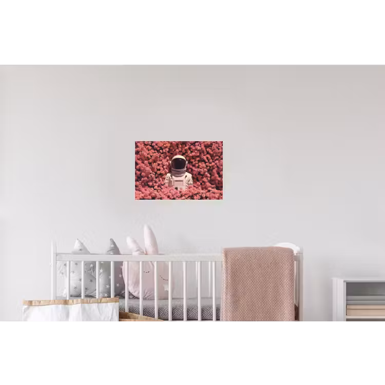 Bloemen - Roze - Astronaut Muursticker klein -kinderkamer