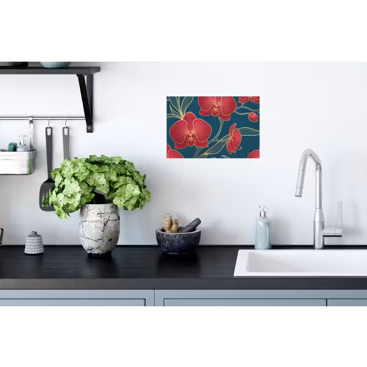 Wandtattoo – Blumen – Rot – Gold - Bloemen - Rood - Goud Muursticker klein
