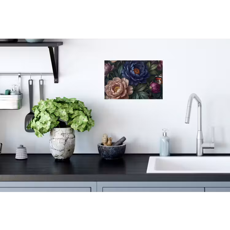 Bloemen - Vlinder - Natuur - Modern - Paars Muursticker klein -keuken