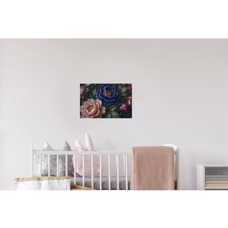 Bloemen - Vlinder - Natuur - Modern - Paars Muursticker klein -kinderkamer