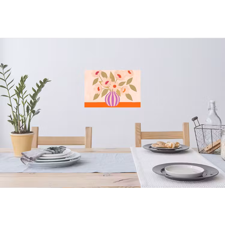 Bloemen - Vaas - Abstract - Paars - Oranje Muursticker klein -eettafel
