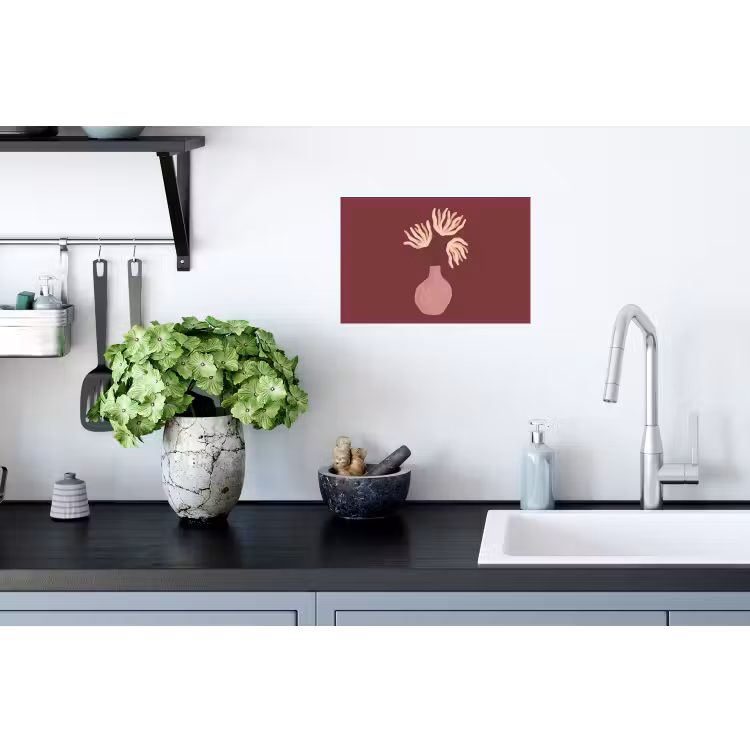 Bloemen - Vaas - Abstract - Modern - Aardetinten Muursticker klein -keuken