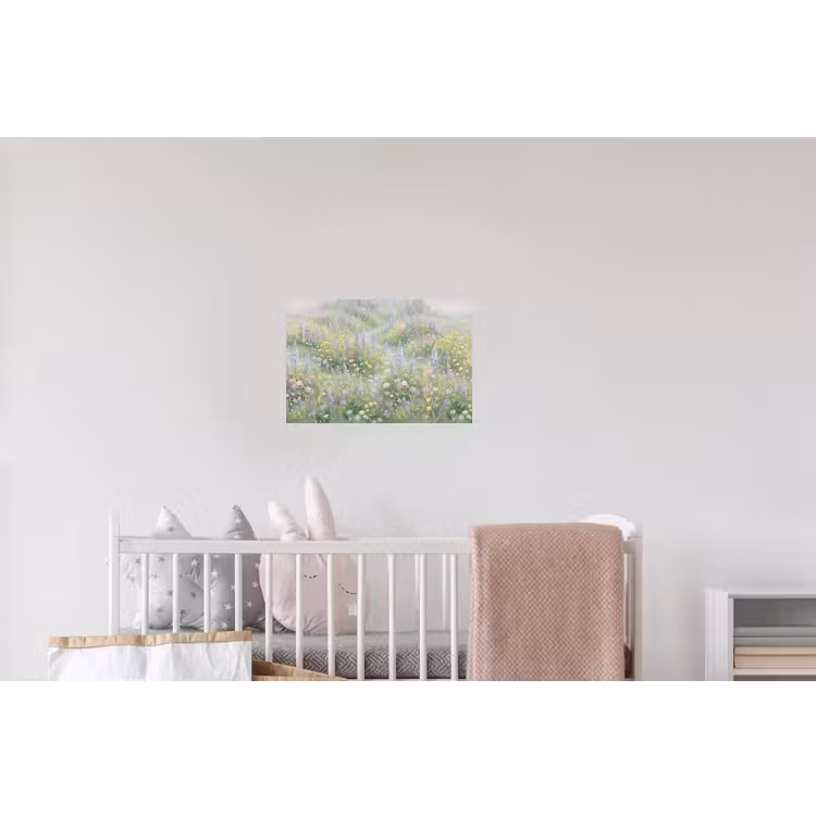 Bloemenveld - Heuvels - Kleurrijk Muursticker klein -kinderkamer