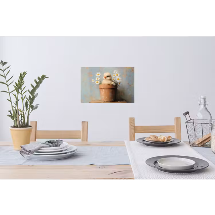 Bloempot - Kuiken - Bloemetjes Muursticker klein -eettafel