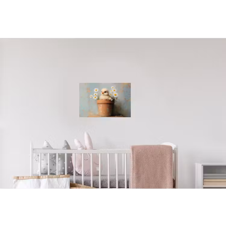 Bloempot - Kuiken - Bloemetjes Muursticker klein -kinderkamer