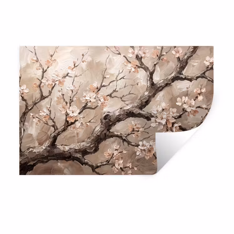 Bloesem - Takken - Schilderij - Beige - Serene Muursticker klein -3d