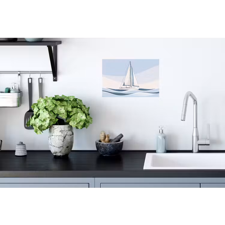 Boot - Zeil - Zee - Modern - Beige Muursticker klein -keuken