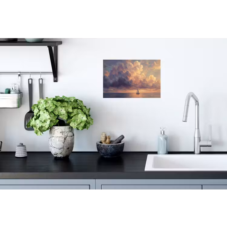 Boot - Zonsondergang - Zee - Natuur - Goud Muursticker klein -keuken