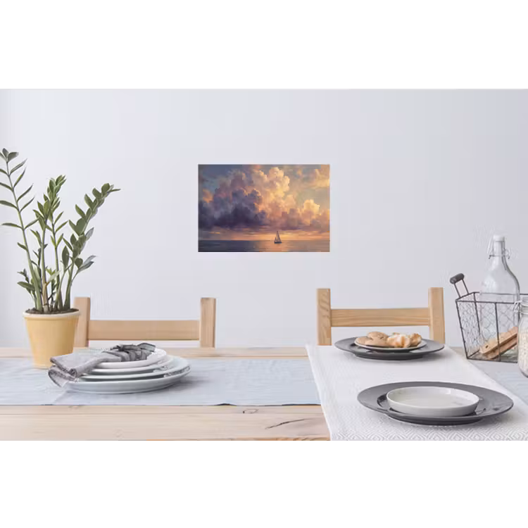 Boot - Zonsondergang - Zee - Natuur - Goud Muursticker klein -eettafel