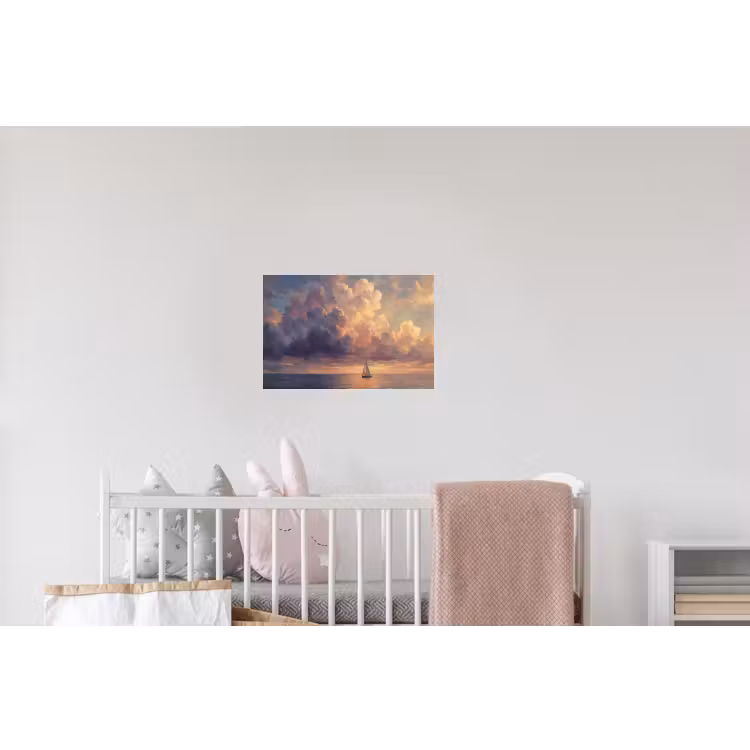 Boot - Zonsondergang - Zee - Natuur - Goud Muursticker klein -kinderkamer