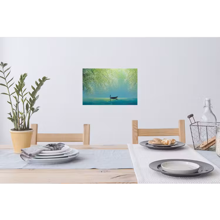 Bootje - Water - Bladeren - Bloesems Muursticker klein -eettafel