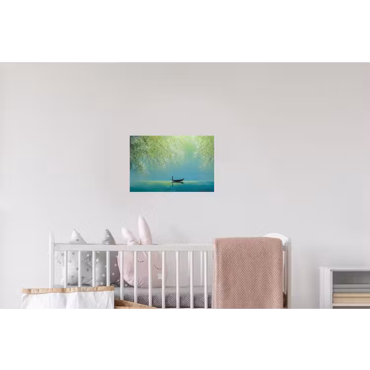 Bootje - Water - Bladeren - Bloesems Muursticker klein -kinderkamer
