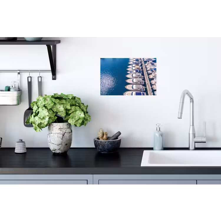 Boot - Jachthaven - Water - Zomer - Blauw Muursticker klein -keuken