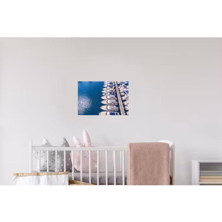 Boot - Jachthaven - Water - Zomer - Blauw Muursticker klein -kinderkamer