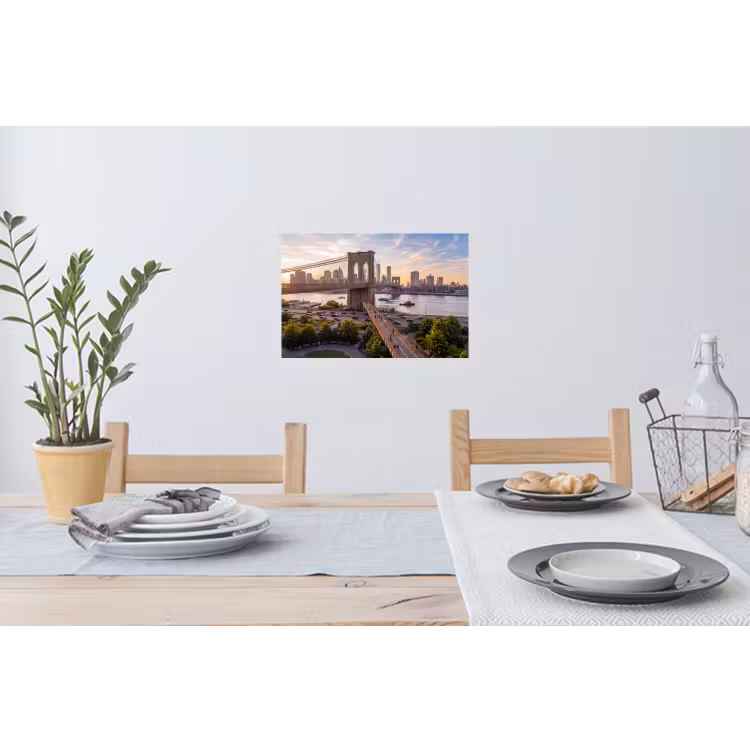 Brug - Rivier - Stad - Zonsondergang - Architectuur Muursticker klein -eettafel