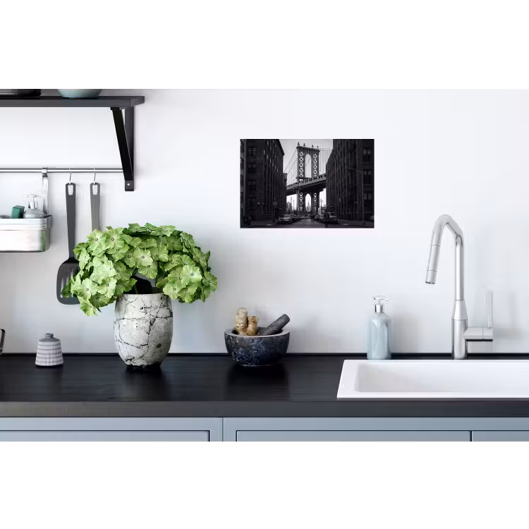 Brug - Stad - Architectuur - Modern - Zwart-wit Muursticker klein -keuken
