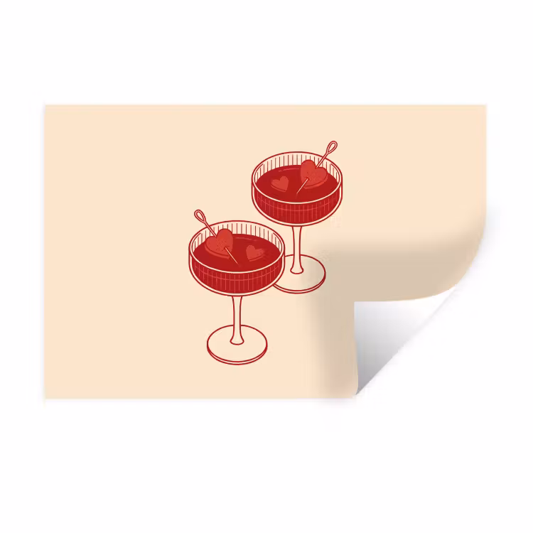 Cocktail - Hartjes - Liefde - Illustratie - Rood Muursticker klein -3d