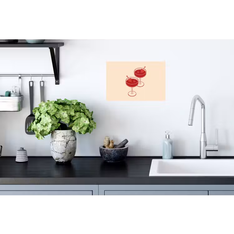Cocktail - Hartjes - Liefde - Illustratie - Rood Muursticker klein -keuken