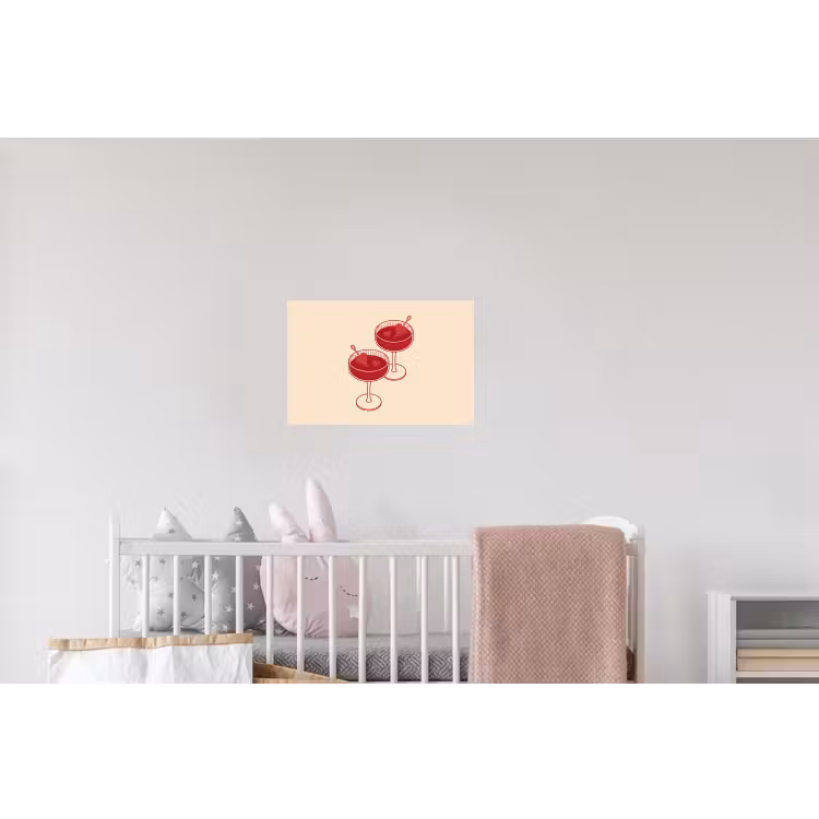 Cocktail - Hartjes - Liefde - Illustratie - Rood Muursticker klein -kinderkamer