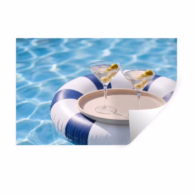 Cocktail - Zwembad - Zomer - Blauw Muursticker klein -3d