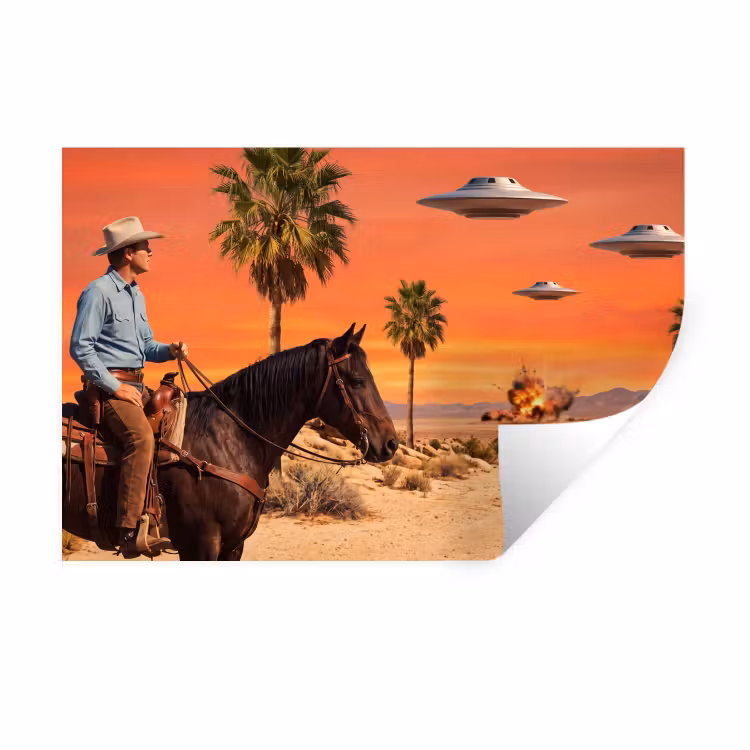 Wandtattoo – Cowboy – Pferd – Wüste - Cowboy - Paard - Woestijn Muursticker klein
